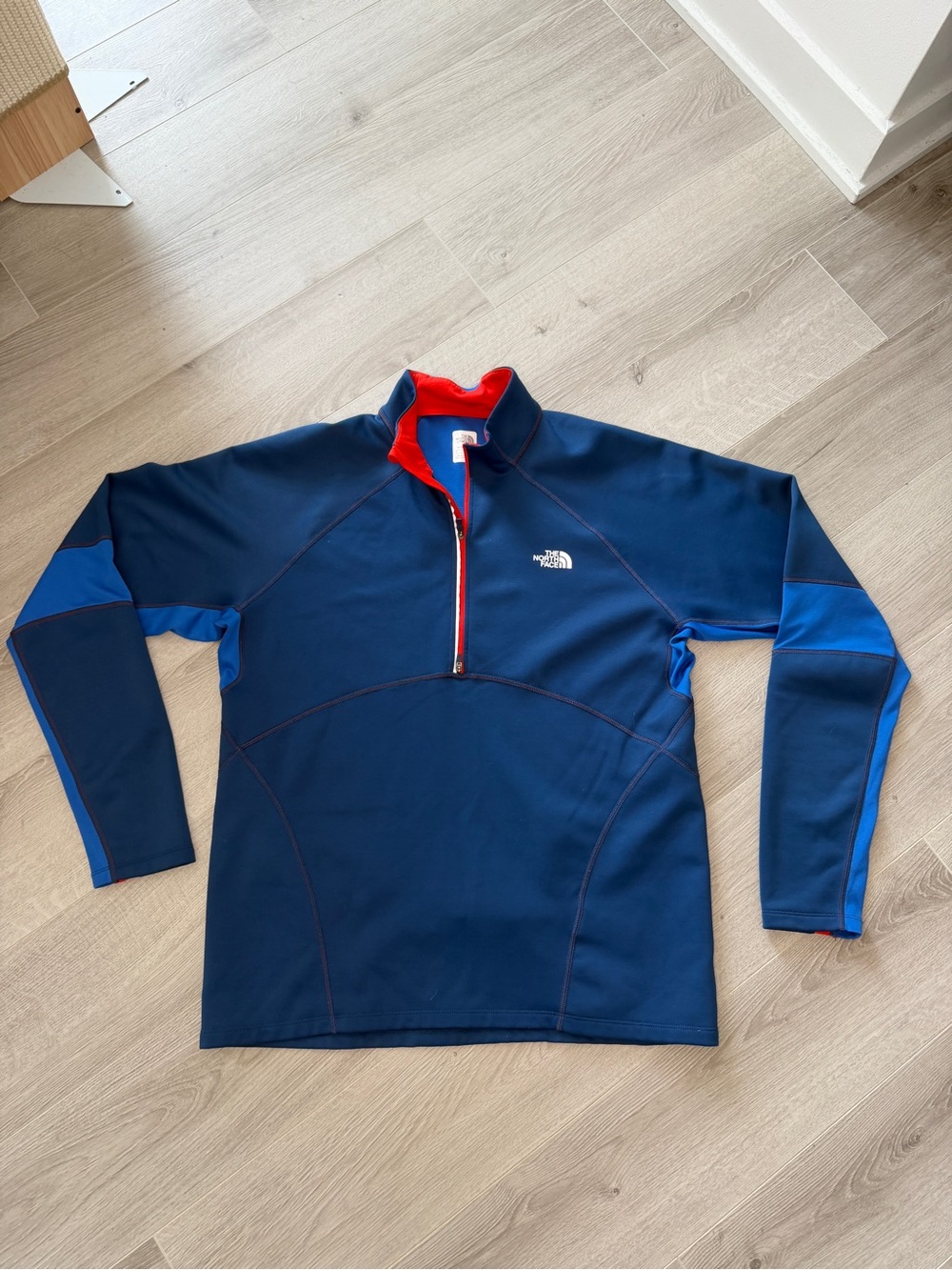 The North Face FlashDry Quarter Zip Pullover Navy Blue Red Mens L